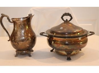 Silverplate Pitcher And Chafing Dish No Plug