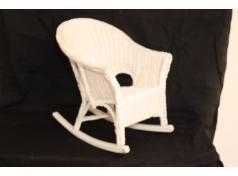 Vintage White Childs Wicker Rocking Chair