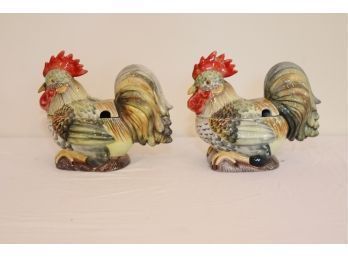 Pair Of Rooster Chicken Sauce Bowls