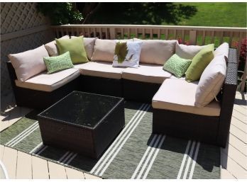 Outdoor Wicker Patio Sofa Set, Vinyl Rattan Conversation Furniture With Cushions And Coffee Table