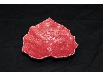 Bordallo Pinheiro Portugal Art Pottery Plate Pink Red Leaf Shape Dish Plate