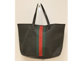 Black GUCCI GG Tote Bag Red Green Stripe  (P-7)