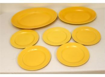 Vintage Yellow Plates And Platter