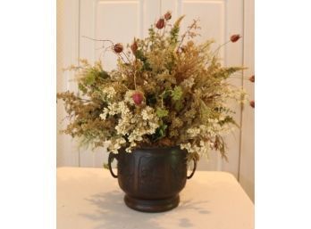 Brass Flower Pot With Faux Flowers