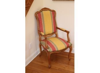 Vintage Striped Upholstered Wood Framed Arm Chair