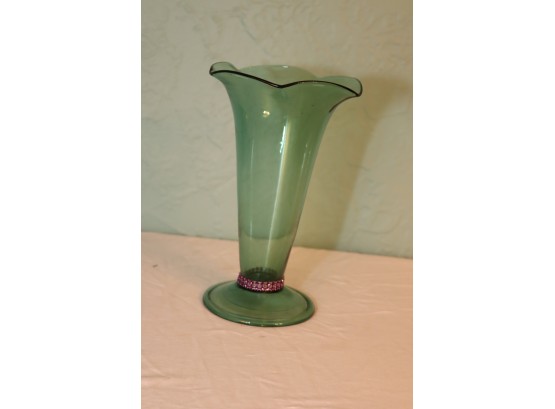 Green Hand Blown Glass Vase