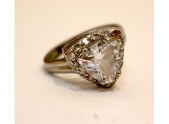 Sterling Silver Heart Shaped 'Diamond' Ring .925 (J-4)