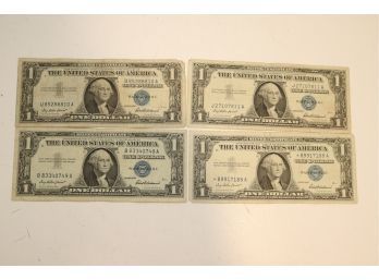 Lot Of 4 US 1957 $1.00 Bill Silver Certificates (WS-10)