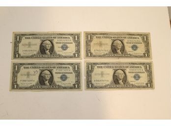 Lot Of 4 US 1957 A Series $1.00 Bill Silver Certificates (WS-11)