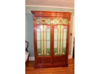 Lighted Stained Glass Storage China Cabinet Armoire