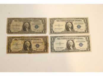 Lot Of 4 US 1935 $1.00 Bill Silver Certificates (WS-7)