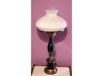 Vintage Electric Oil Lamp Table Lamp With Milk Glass Shade