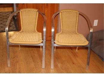 Pair Of Cool Metal Framed Wicker Chairs