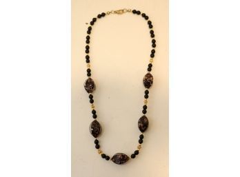 Great Looking Black And Gold Beaded Necklace  (J-17)