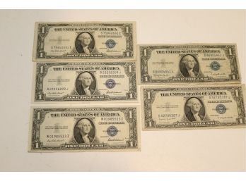 Lot Of 5 US 1935 F, G, & H Series $1.00 Bill Silver Certificates (WS-9)