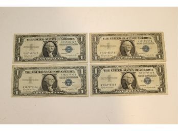 Lot Of 4 US 1957 B Series $1.00 Bill Silver Certificates (WS-12)