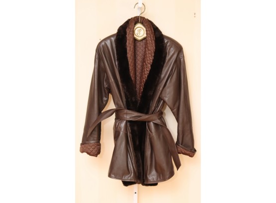 Leather Coat Wrap Quilted Lining   (R-2)