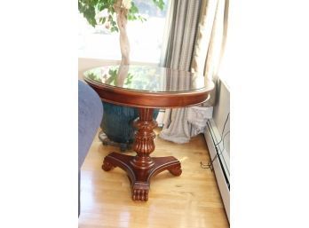 Domain Round Wood Inlaid Side Table W/ Glass Top