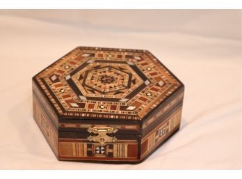 Vintage Octagon Inlaid Wooden Box (W-3)