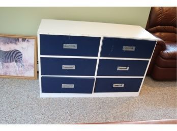 Vintage Blue And White 6 Drawer Campaign Chest Dresser