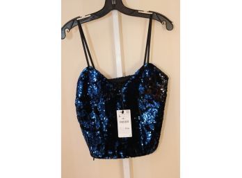 New With Tags Zara Basics Evening Collection Blue Sequin Top (R-38)