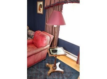Antique Wooden Floor Lamp With Table