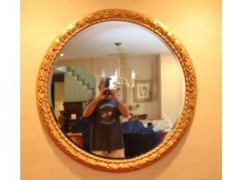 Round Wood Gold Gilted Framed Mirror