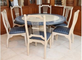 Painted Round Kitchen Pedestal Table W/ 6 Matching Chairs