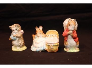 Beatrix Potter's Miss Moppet, Hunca Munca, & Timmy Tiptoes Figurines England (G-17)