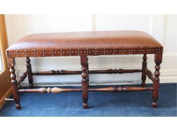 Leather Top Wood Frame W/ Nailheads Bench