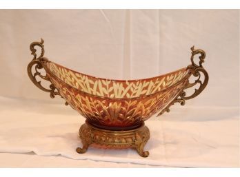 Glass And Brass Decorative Bowl. (W-9)