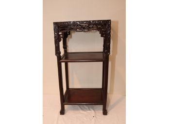 Carved Wooden Side Table With Marble Top