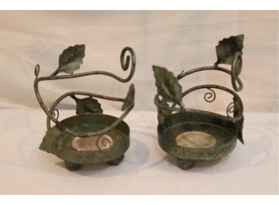 Pair Of Metal Candle Holders (G-46)