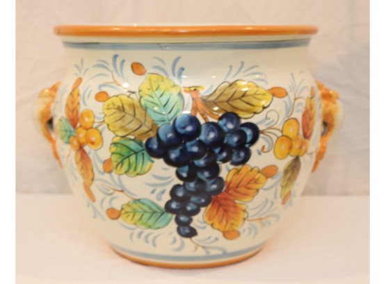 Large Ceramic Flower Pot Planter Hand Painted Fruit Made In Italy. (G-12)