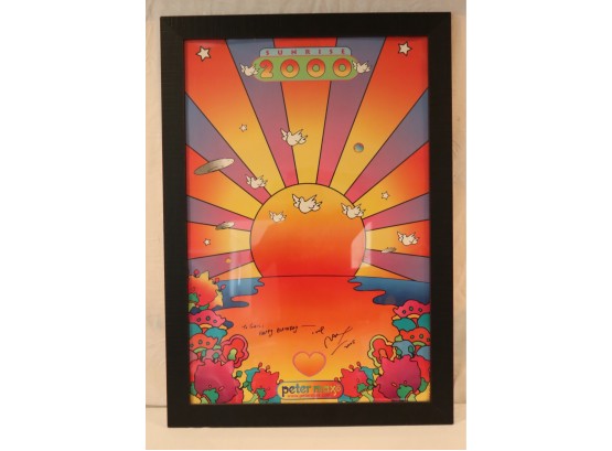 Framed Sunrise 2000 PETER MAX  Poster- SIGNED, Inscribed. (L-23)