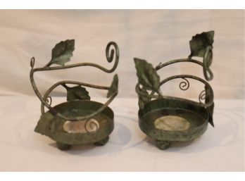 Pair Of Metal Candle Holders (G-46)