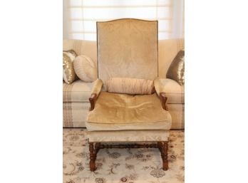 High Back Upholstered Arm Chair Turned Wood Legs (G-21)