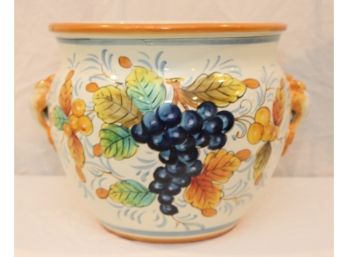 Large Ceramic Flower Pot Planter Hand Painted Fruit Made In Italy. (G-12)