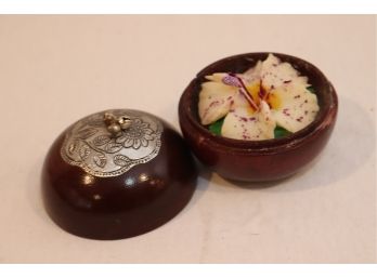 Wax Flower In Wood Trinket Jar  (G-45)