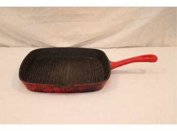 Cuisinart Red Enamel Cast Iron Grill Pan Griddle Skillet Square C130-23