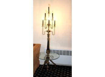 Vintage Floor Candelabra Lamp Glass Round Side Table  (S-3)