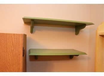 Vintage Pair Of Green Wall Shelves (S-77)