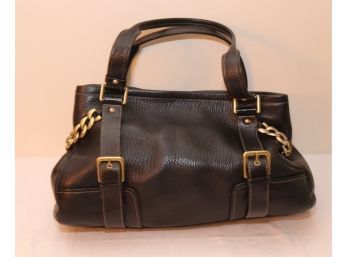 Kenneth Cole Black Leather Handbag With Gold Hardware. (P-32)