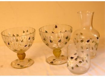 Vintage Hand Painted Floral Glasses And Decanter Set   (P-45)