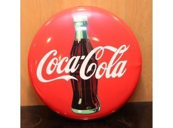 1990 Coca-Cola Company Classic Red Metal Coke Button Sign 12 Inch Round