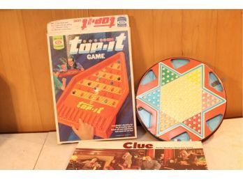 Top-it, Chinese Checkers, Clue Board Game Lot   (P-85)