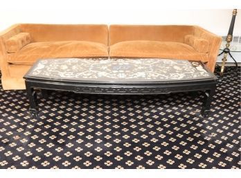 Vintage Chinese Black Lacquer Oval Shaped Coffee Table Inlaid Mother Of Pearl Asian (S-2)