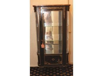 Marble Top Black Lacquer Glass Display Cabinet Moirror Back Gold Trim (S-73)