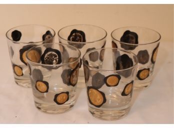 Vintage Gold World Coin Lowball Bar Glasses  (P-41)