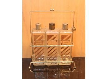 Vintage Locking Liquor Caddy With 3 Decanters. (M-10)